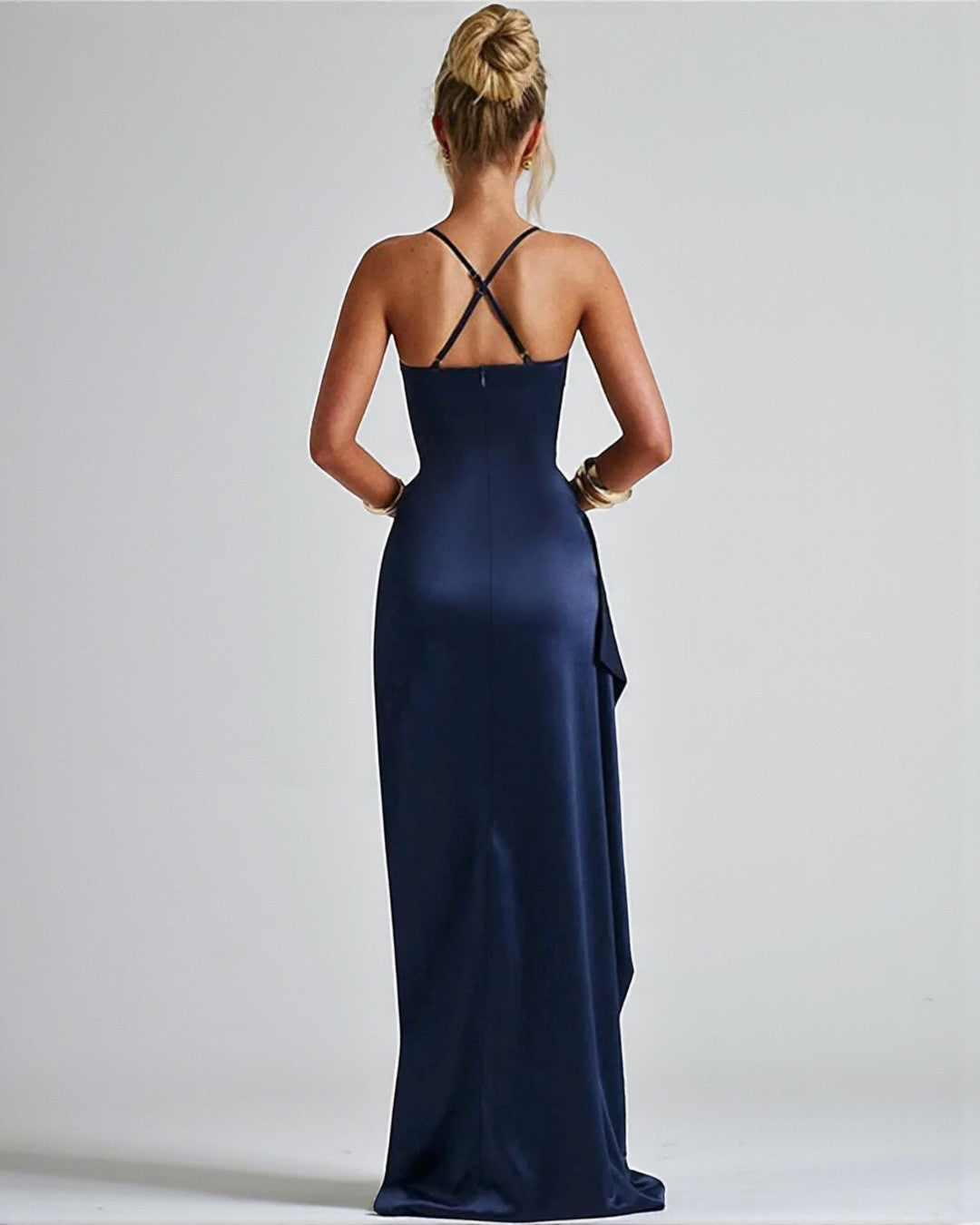 Maeve Satin Maxi Dress - Navy Blue