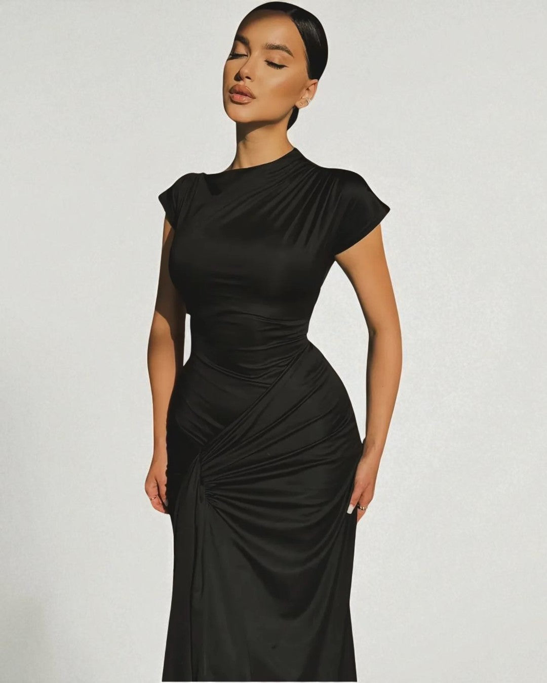 Black maxi prom dress styled for Canadian graduation night