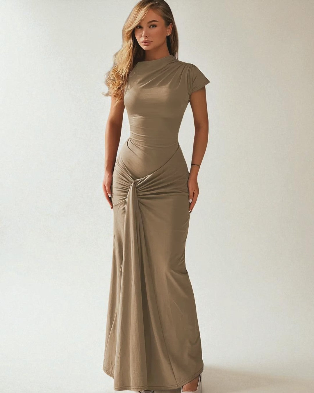 Front angle of Aria maroon dress for prom night in Canada