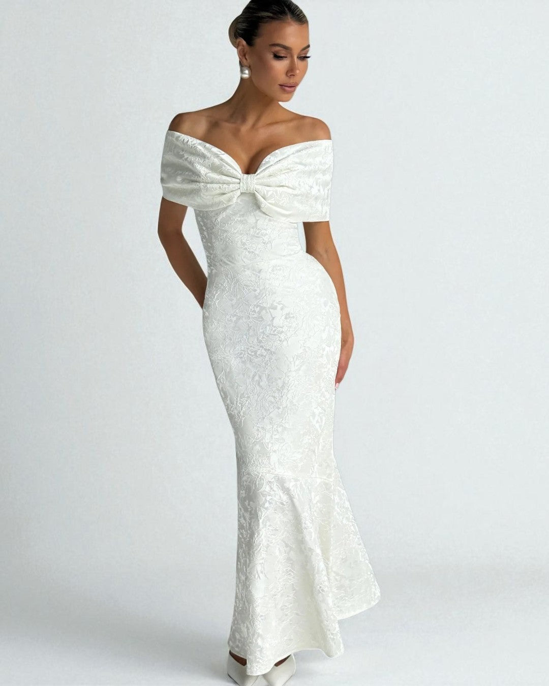 Bow Off-Shoulder Maxi Dress - White