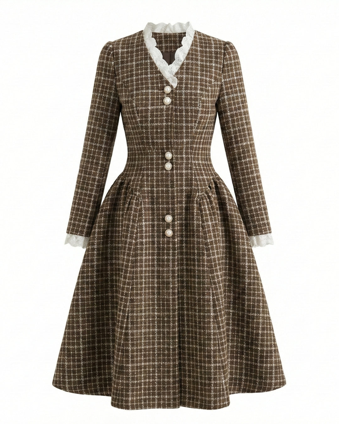 Cara Gingham Long Sleeve Midi Dress – Brown S
