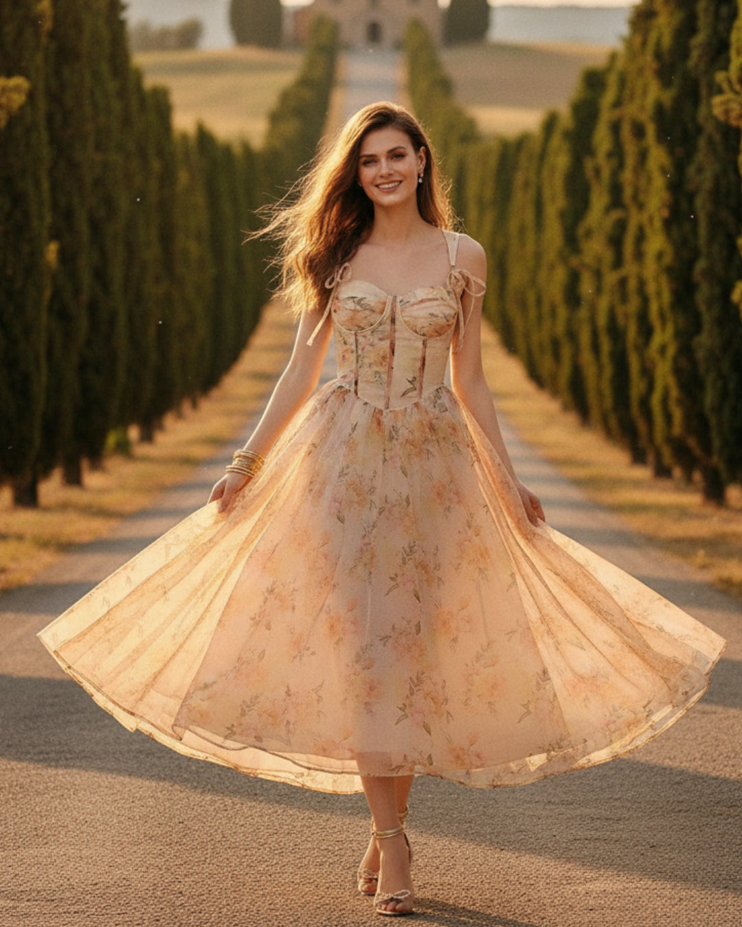 Clarabella Floral Midi Dress - Blush - XS