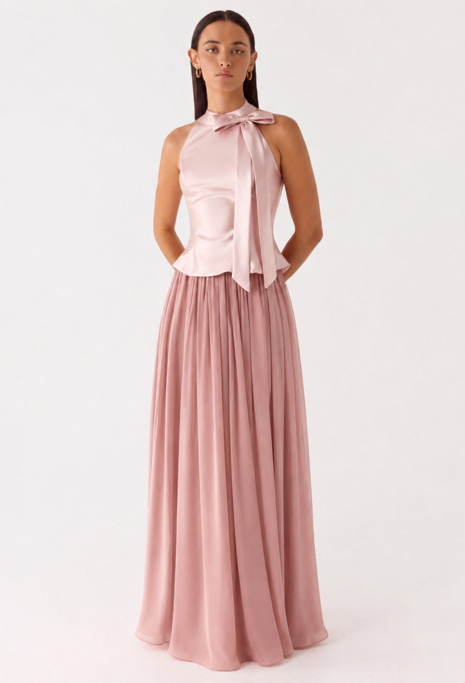 Darcee Pink Choker-Neck Sleeveless Maxi Dress
