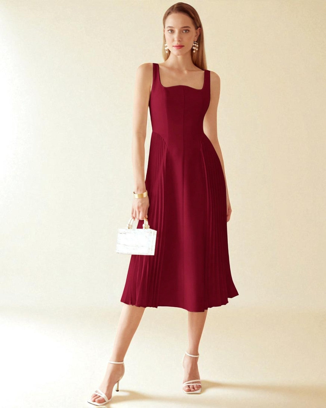 Elena Midi Dress - Burgundy