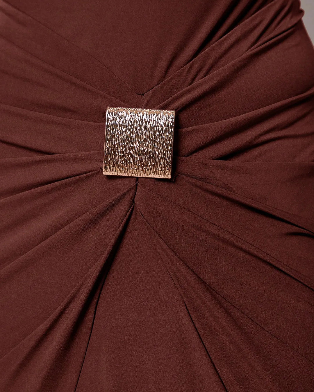 Close-up showcasing the design details of the Gianna Coffee Brown Wedding Guest Dress