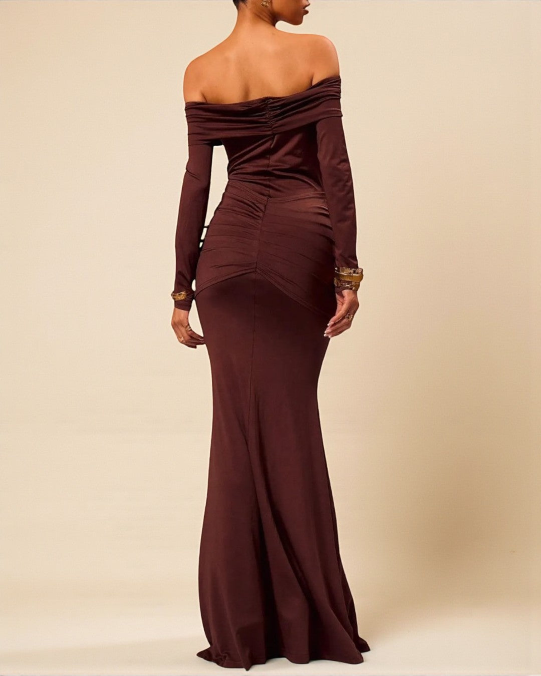 Maxi gowns – Grace Long Sleeve Coffee Maxi Dress for evening events