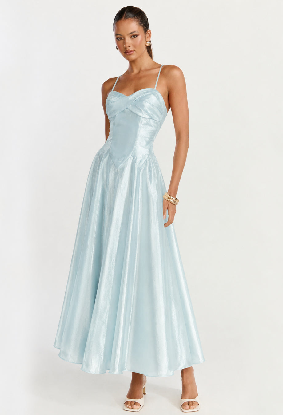 Mint Blue Satin Wedding Guest Dress