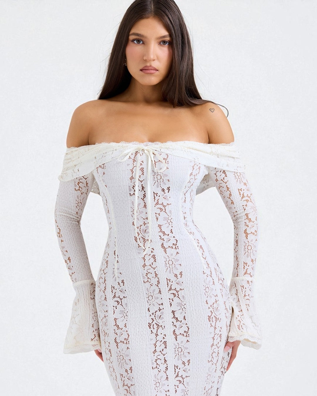 Lettie Off-Shoulder Lace Bodycon Maxi Dress, White dress, ethereal dresses, graduation dresses, elegant prom dress