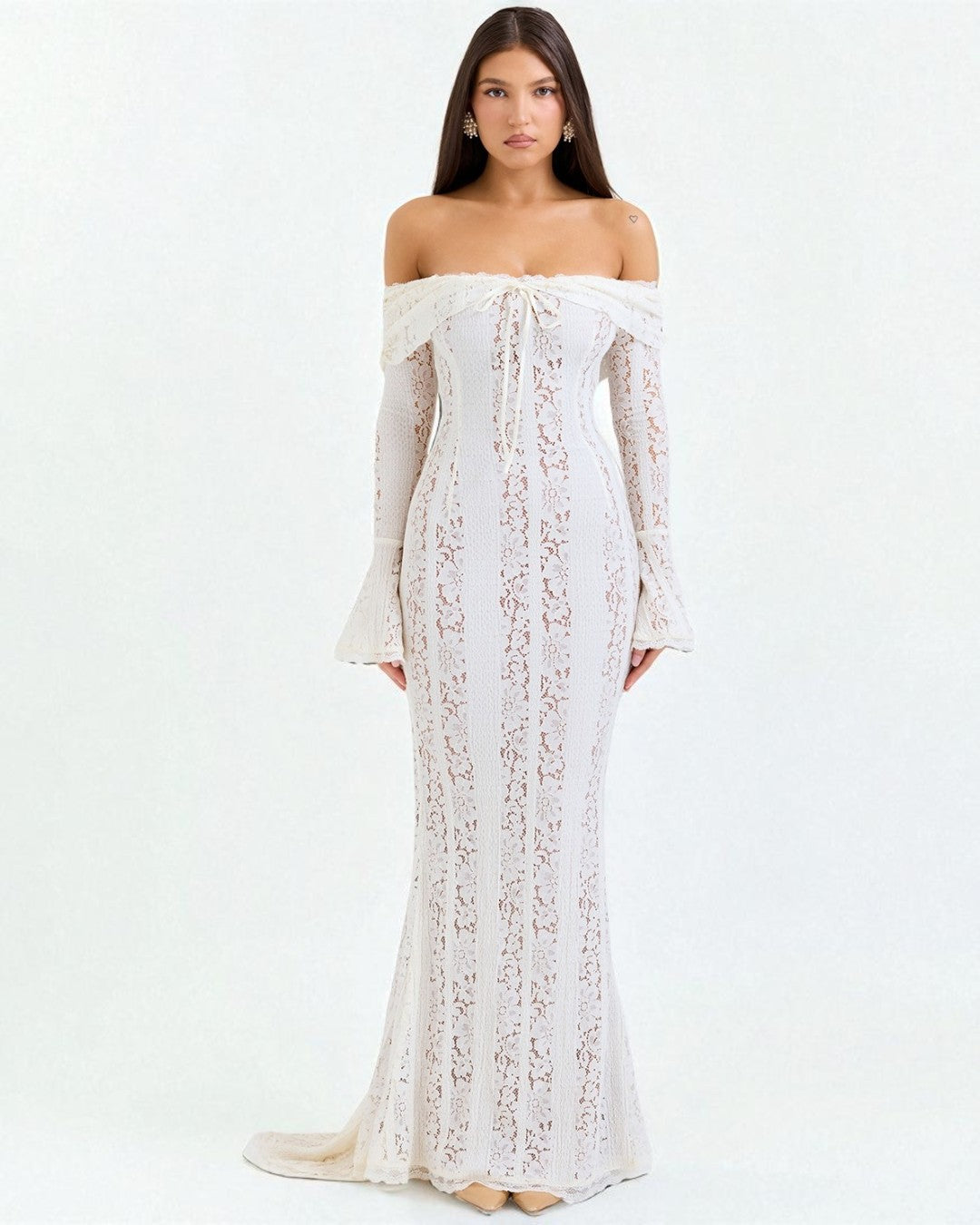 Lettie Off-Shoulder Lace Bodycon Maxi Dress, White dress, ethereal dresses, graduation dresses, elegant prom dress