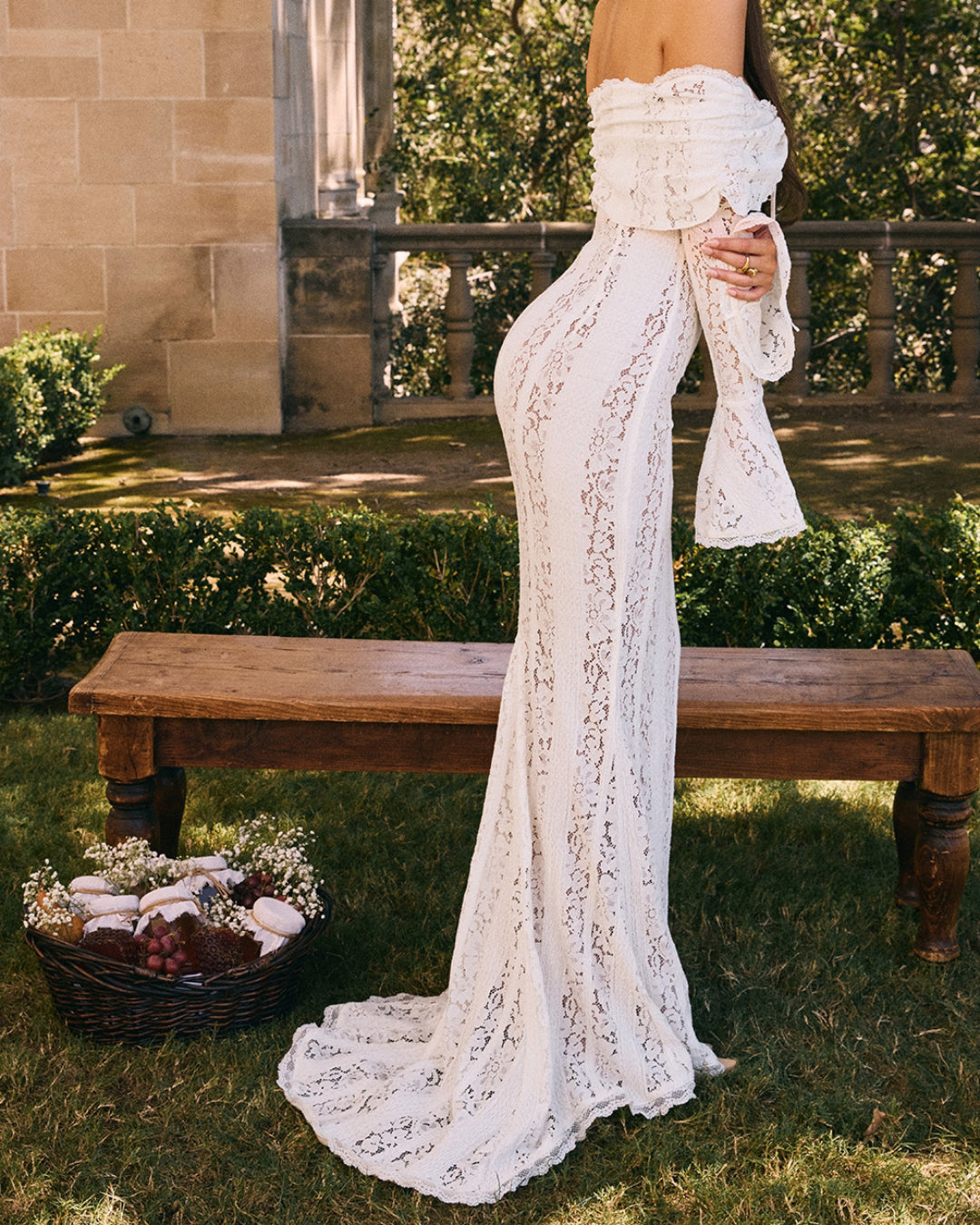 Lettie Off-Shoulder Lace Bodycon Maxi Dress, White dress, ethereal dresses, graduation dresses, elegant prom dress