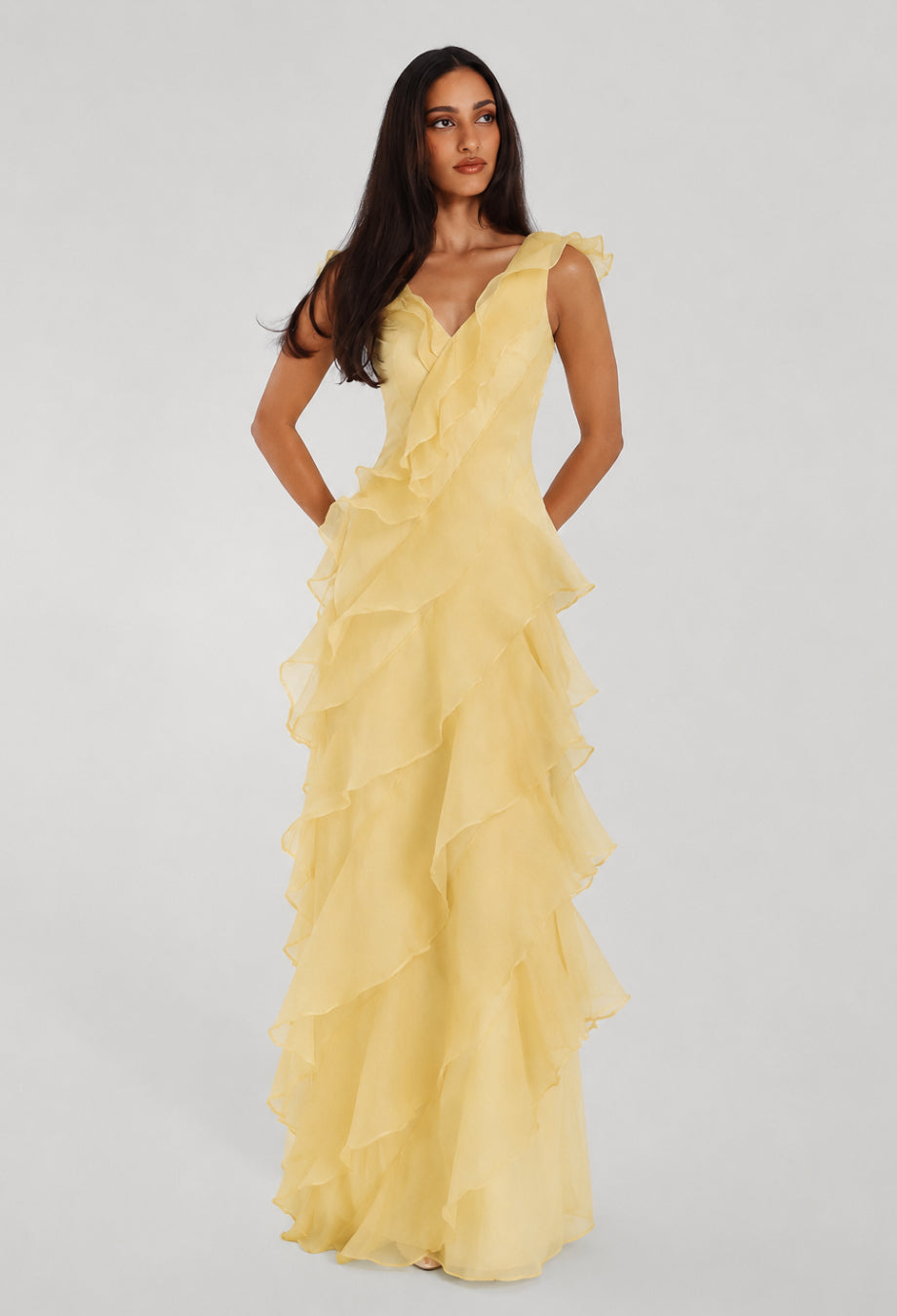 Malila Butter Yellow Women's Ruffle Wedding Guest Dress