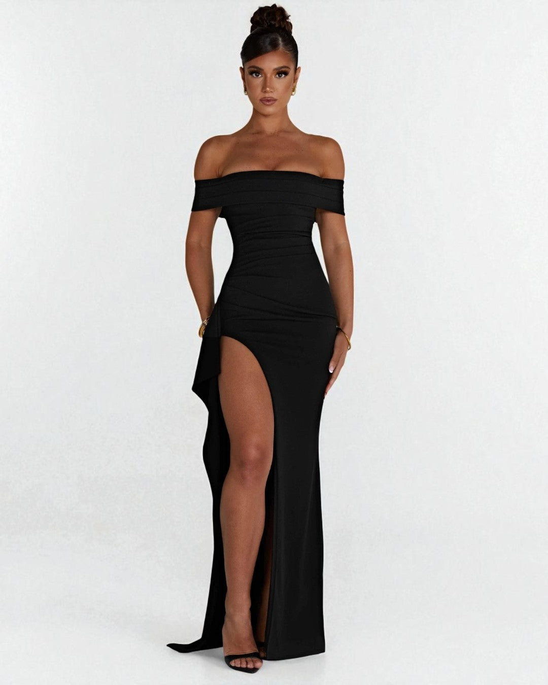 Black Off-Shoulder Bodycon Maxi Dress - Bridesmaid Dress Black Off-Shoulder Bodycon Maxi Dress - Bridesmaid Dress