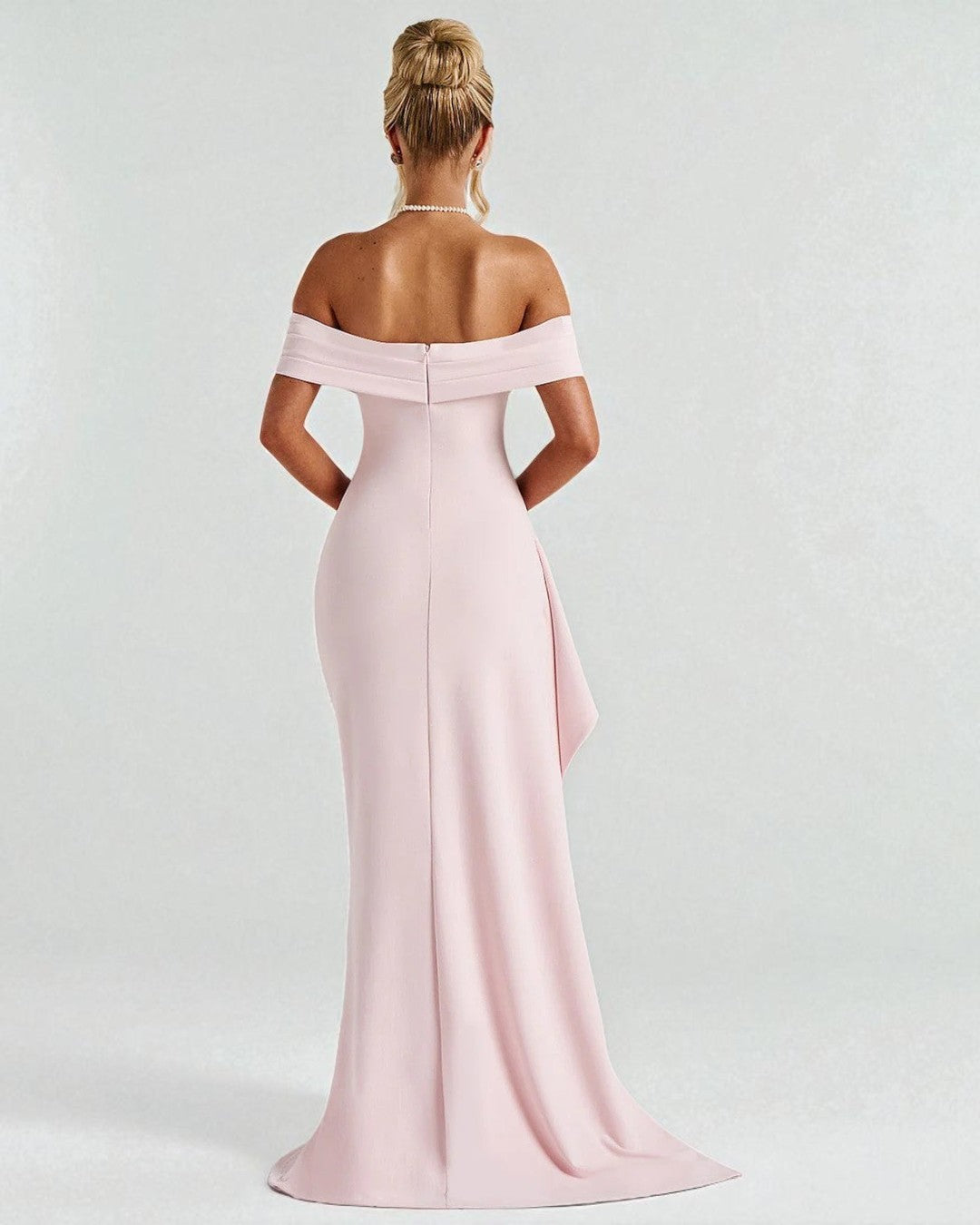 Blush Pink Off-Shoulder Bodycon Maxi Dress, pink bodycon dress, pink maxi dress, maxi dresses canada, womens dress maxi, maxi dress with sleeves, bodycon maxi dress