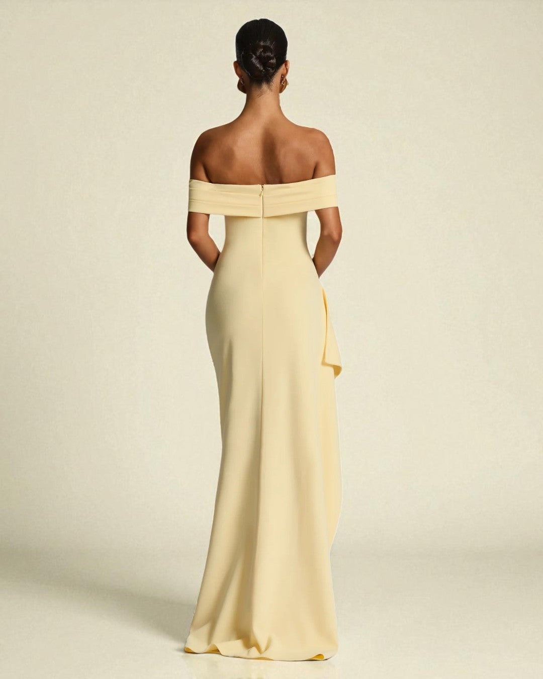 Light Yellow Off-Shoulder Bodycon Maxi Dress, maxi dresses, yellow maxi dress, maxi yellow dress, pastel maxi dress, yellow bodycon dress, prom dress, party dress