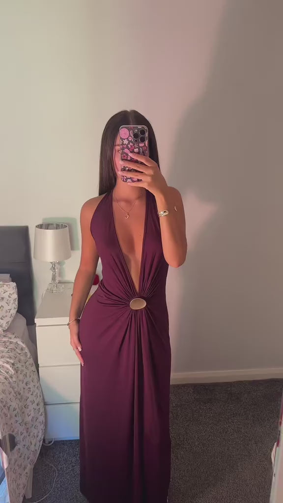 Chloe Backless Bodycon Maxi Dress - Burgundy