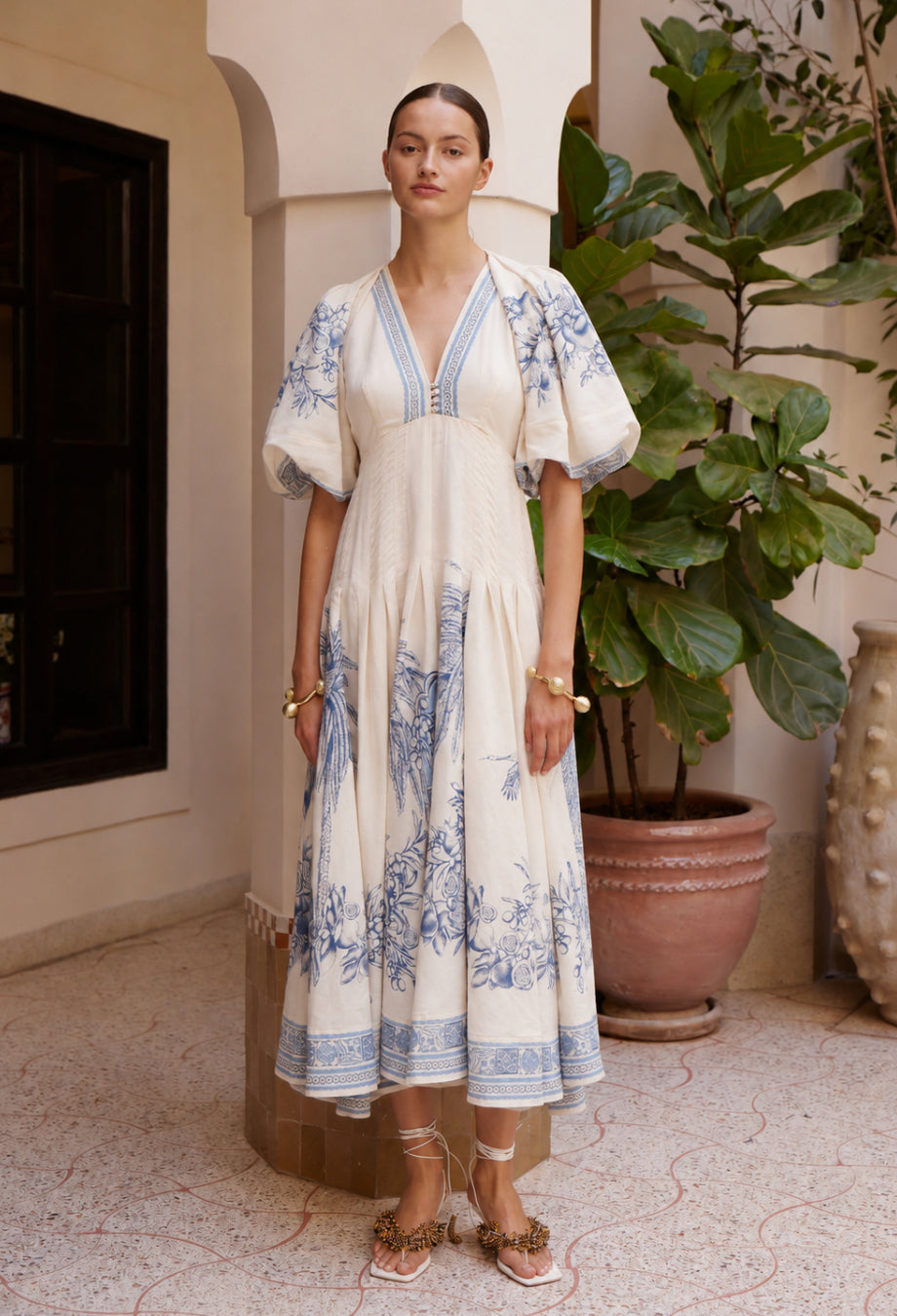 Romantica Floral Linen Midi Dress - Desse Blanche Fashion Romantica Floral Linen Midi Dress - Desse Blanche Fashion