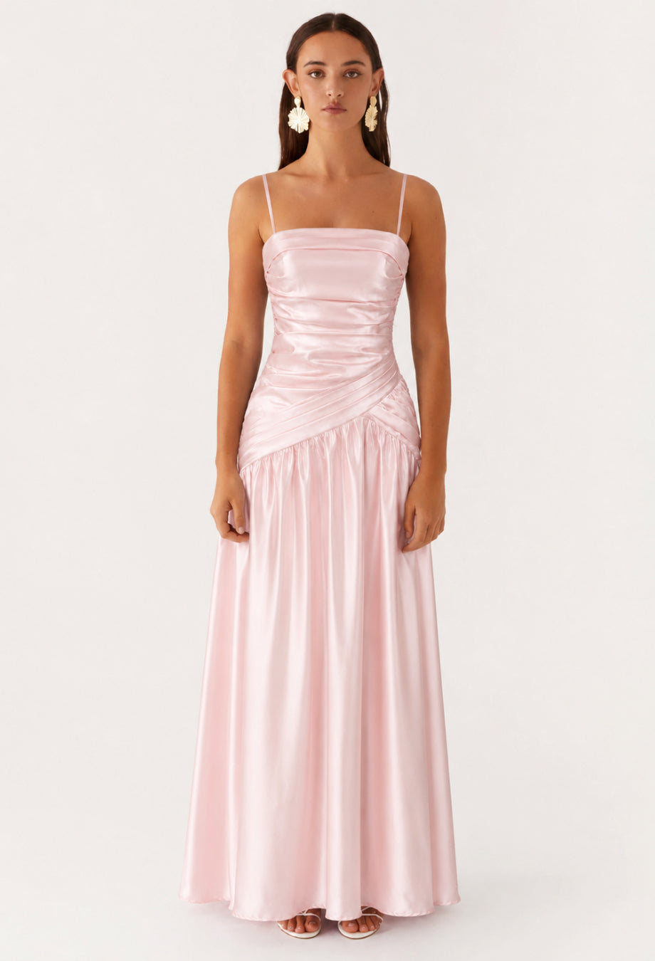Blush Pink Satin Formal Prom Dress