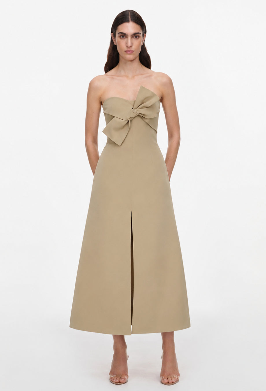 beige midi dress wedding guest Strapless with Front Bow Maxi dress size:EU 46 Cotton Eyelet Stripe Plain Satin maxi dress with Size Chart