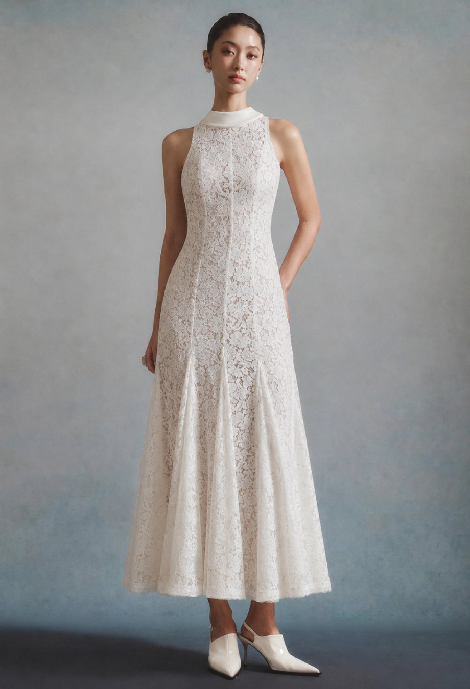 Sloane White Floral Lace Midi Dress