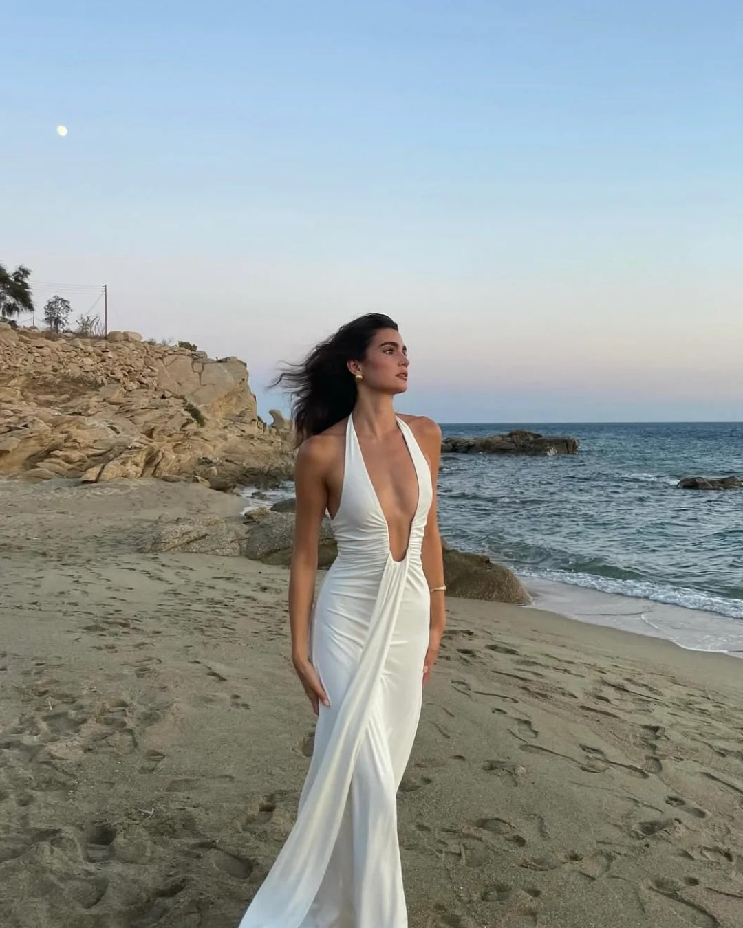 Front view of Valentina white maxi bridesmaid dress