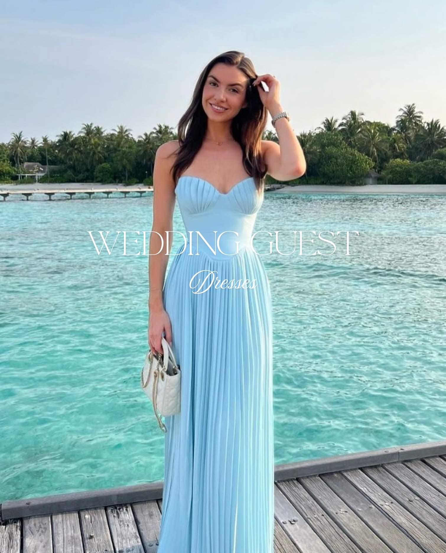 Collection of maxi wedding guest dresses in red, ocean blue, blush pink, coffee brown, and light yellow for weddings in Canada