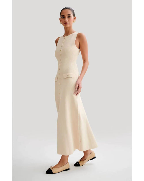 Fitted Stretch Button-Down Midi Dress