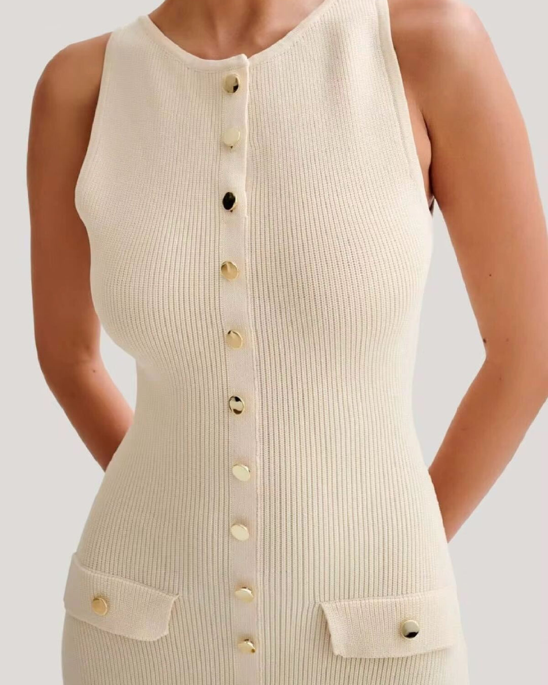 Fitted Stretch Button-Down Midi Dress