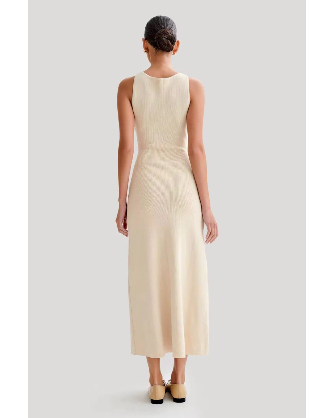 Fitted Stretch Button-Down Midi Dress