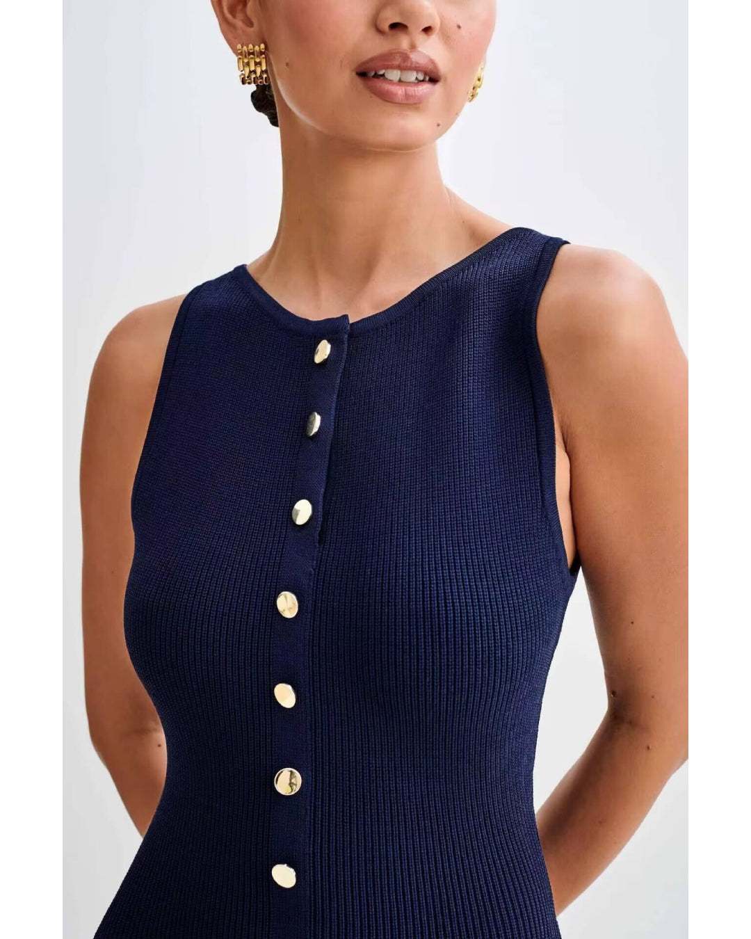 Fitted Stretch Button-Down Midi Dress