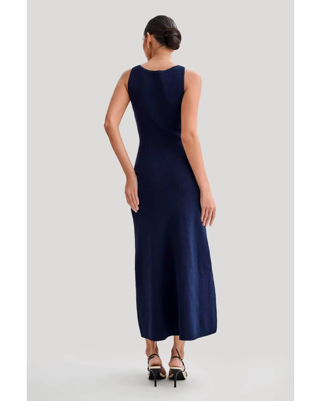 Fitted Stretch Button-Down Midi Dress