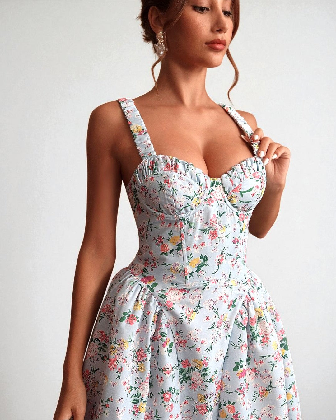 Adeline Floral Maxi Dress - Light Blue