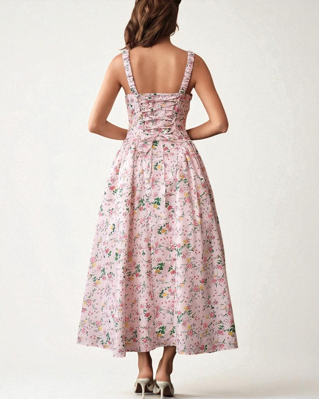 Adeline Floral Midi Dress - Light Pink