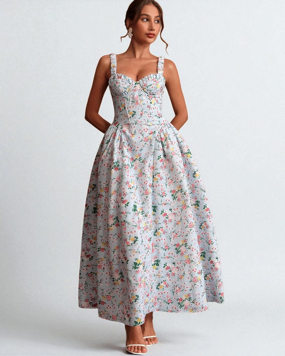 Adeline Floral Maxi Dress - Light Blue