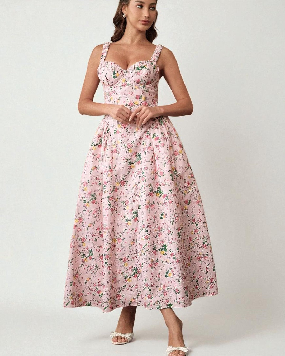 Adeline Floral Midi Dress - Light Pink