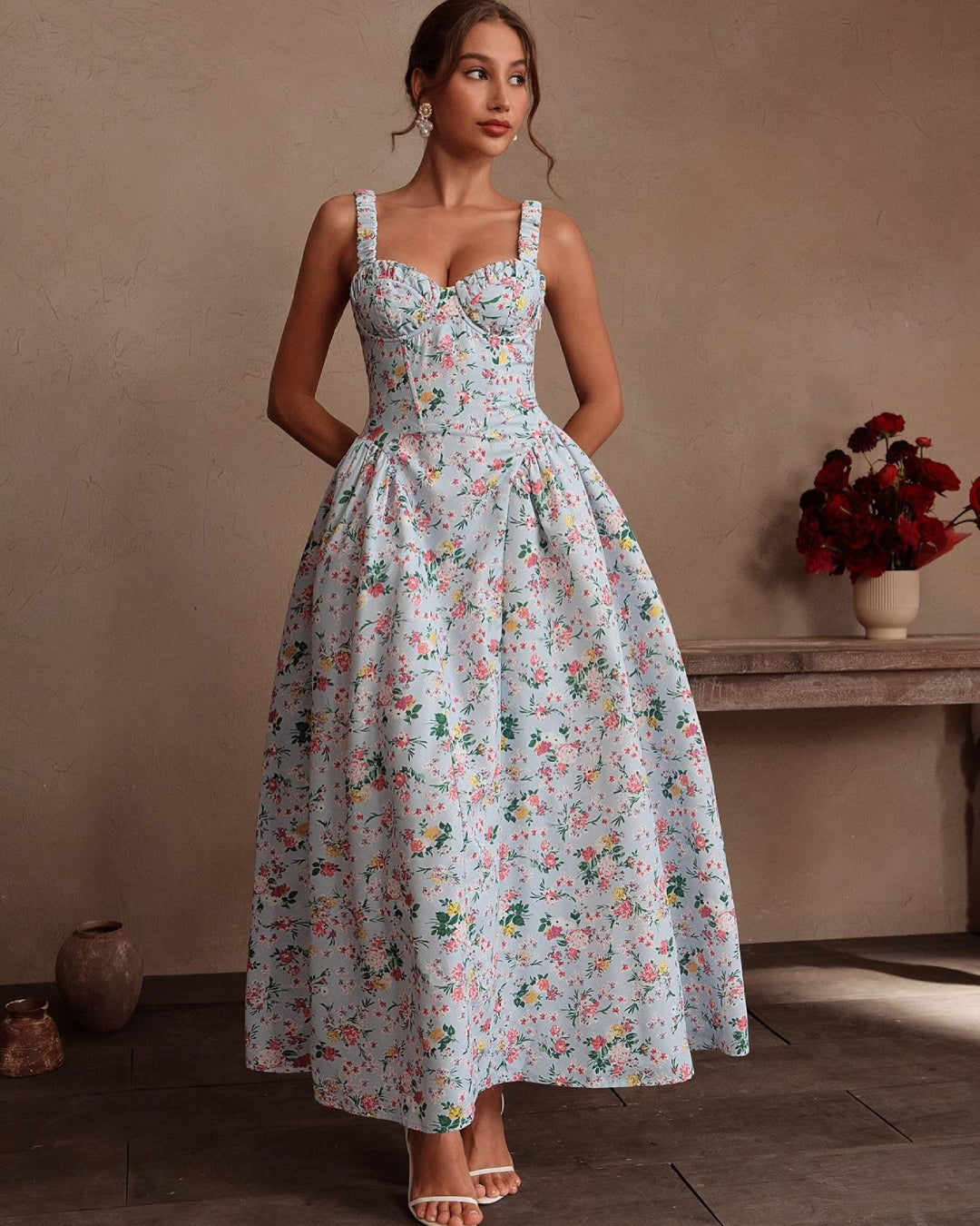 Adeline Floral Maxi Dress - Light Blue