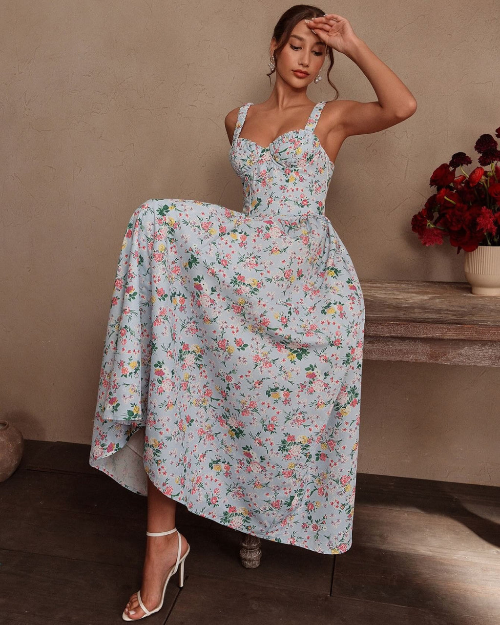 Adeline Floral Maxi Dress - Light Blue
