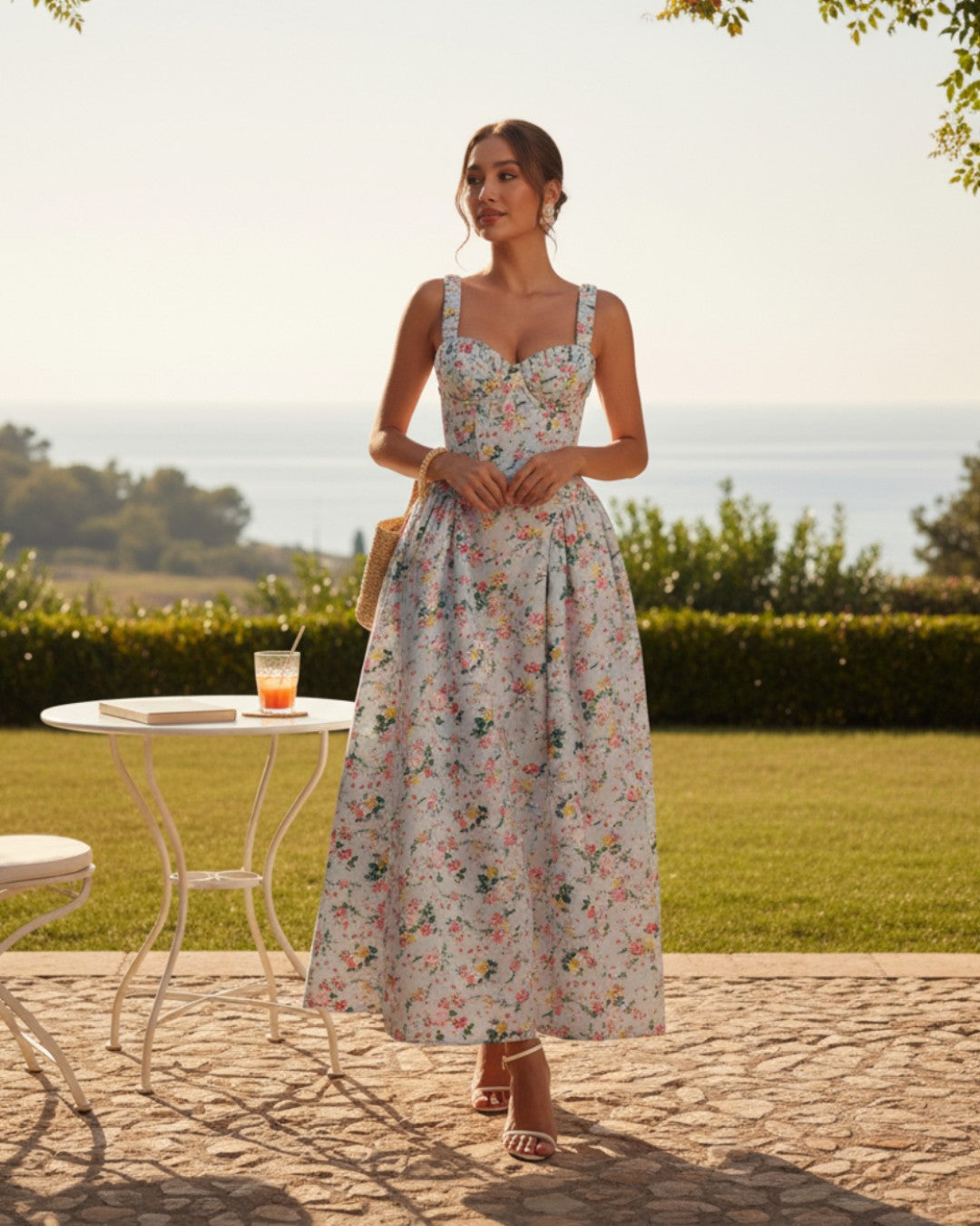 Adeline Floral Maxi Dress - Light Blue