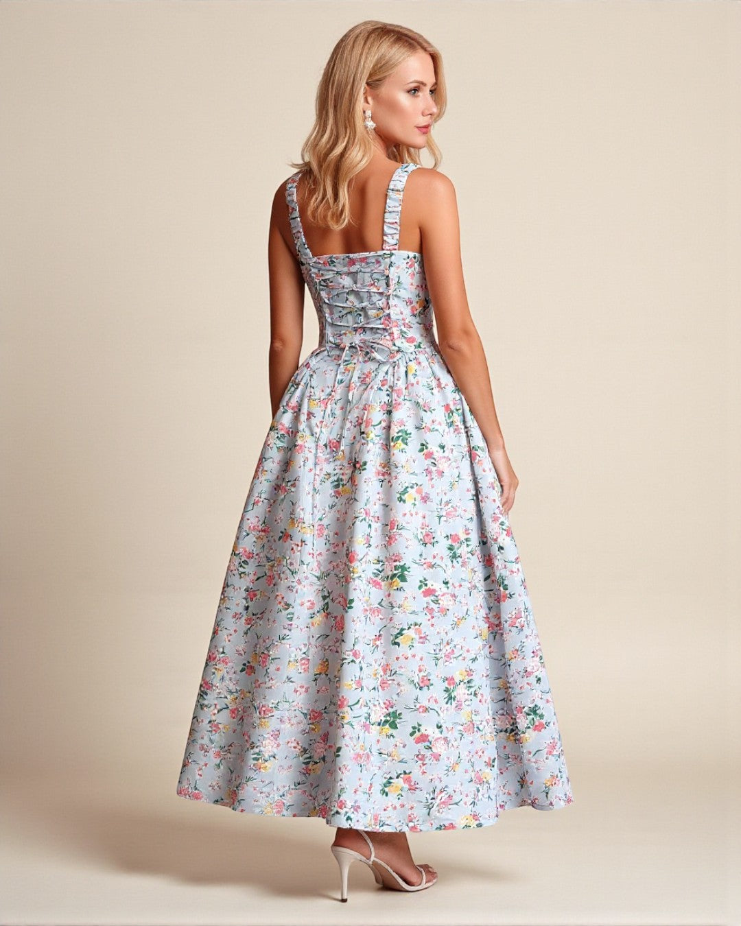 Adeline Floral Midi Dress - Light Blue