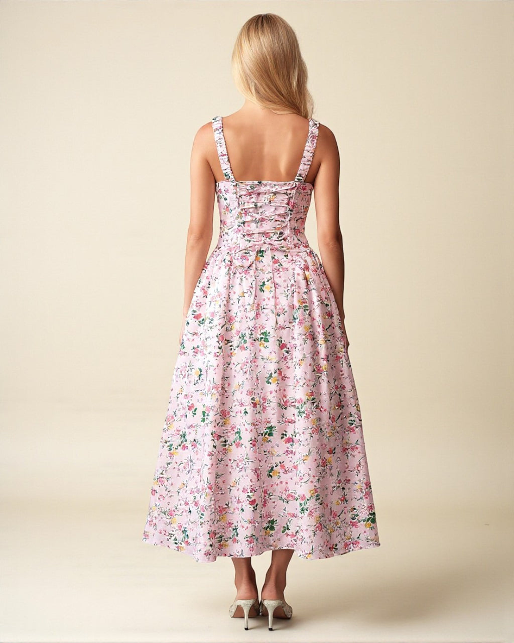 Adeline Floral Midi Dress - Light Pink