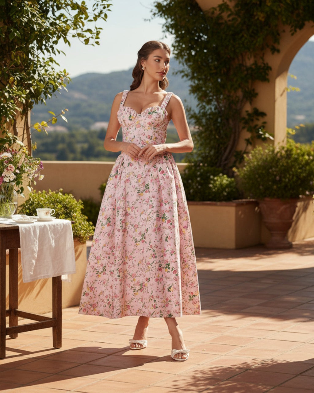 Adeline Floral Midi Dress - Light Pink