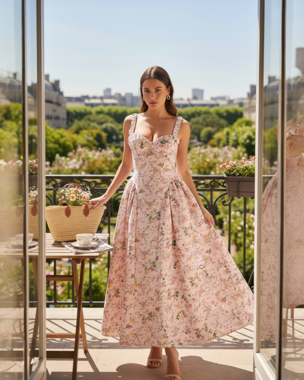 Adeline Floral Midi Dress - Light Pink