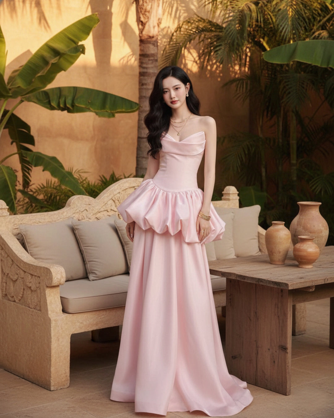 Ailany 2-Piece Top and Skirt Set - 
light pink colour dress
