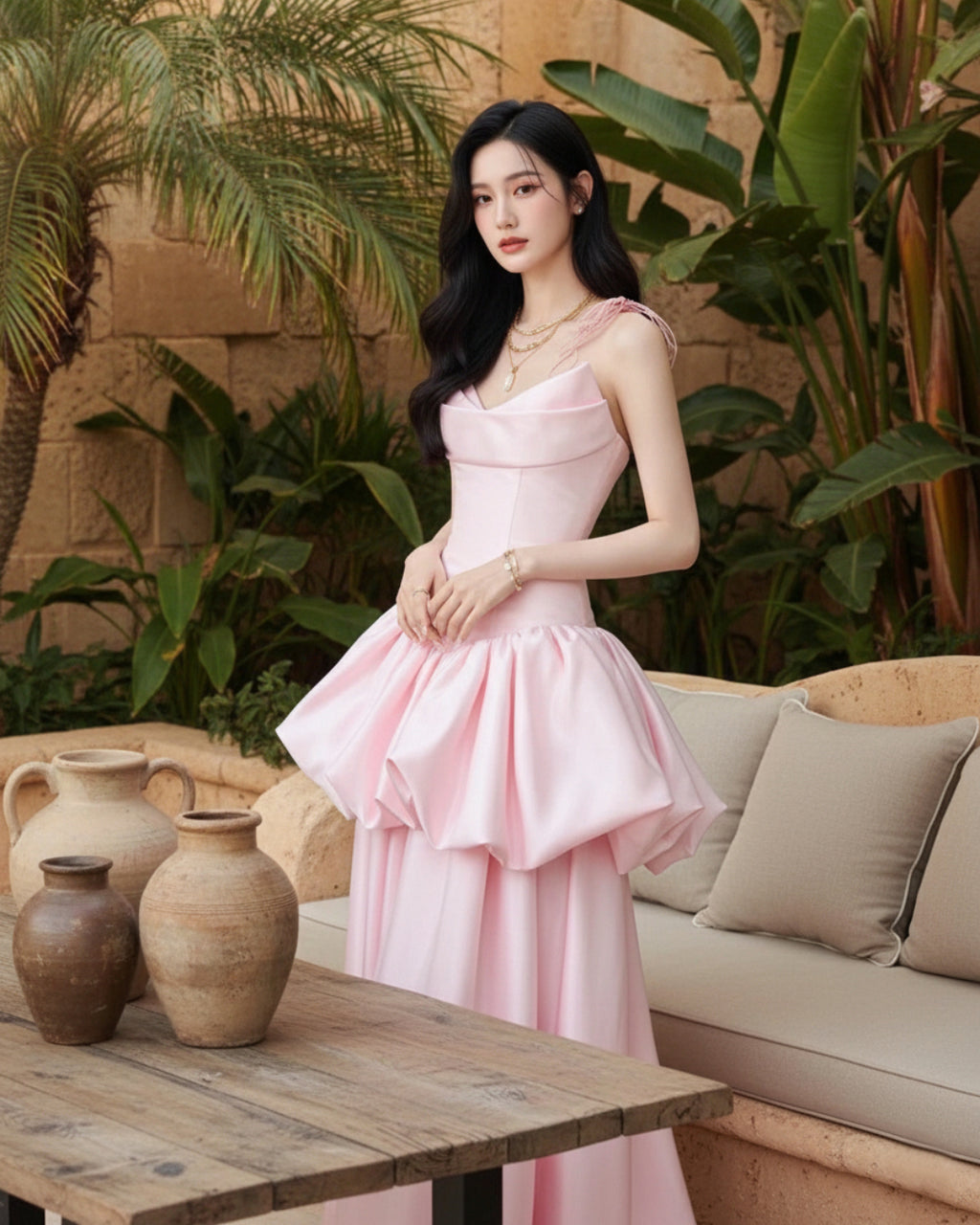 Ailany 2-Piece Top and Skirt Set - 
light pink colour dress