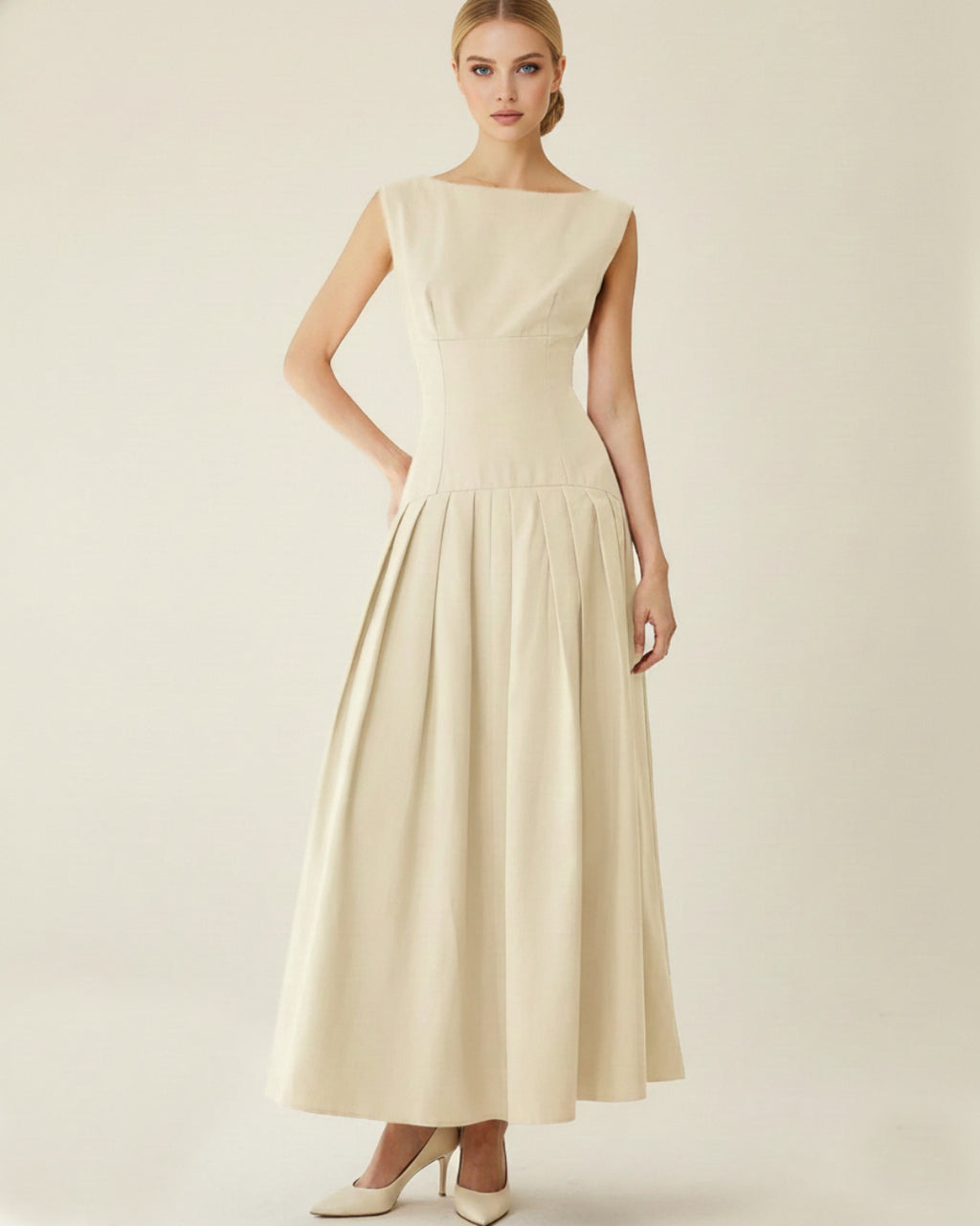 Alaia Beige Midi Dress, dresses for church wear​, formal dress for women​, formal formal dress, formal dress stores near me