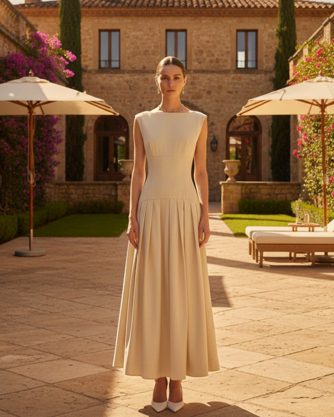 Alaia Beige Midi Dress, dresses for church wear​, formal dress for women​, formal formal dress, formal dress stores near me