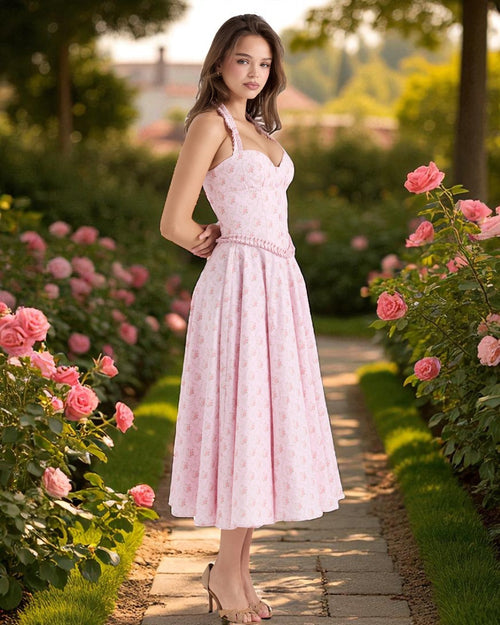 Alice Floral Print Midi Dress - Pink
