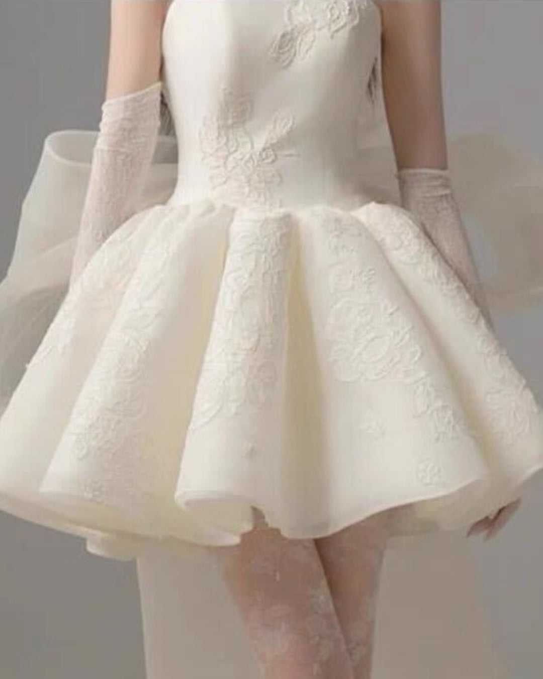 Elegant off white Allison Mini Dress with embroidered fabric, perfect for wedding or elopement