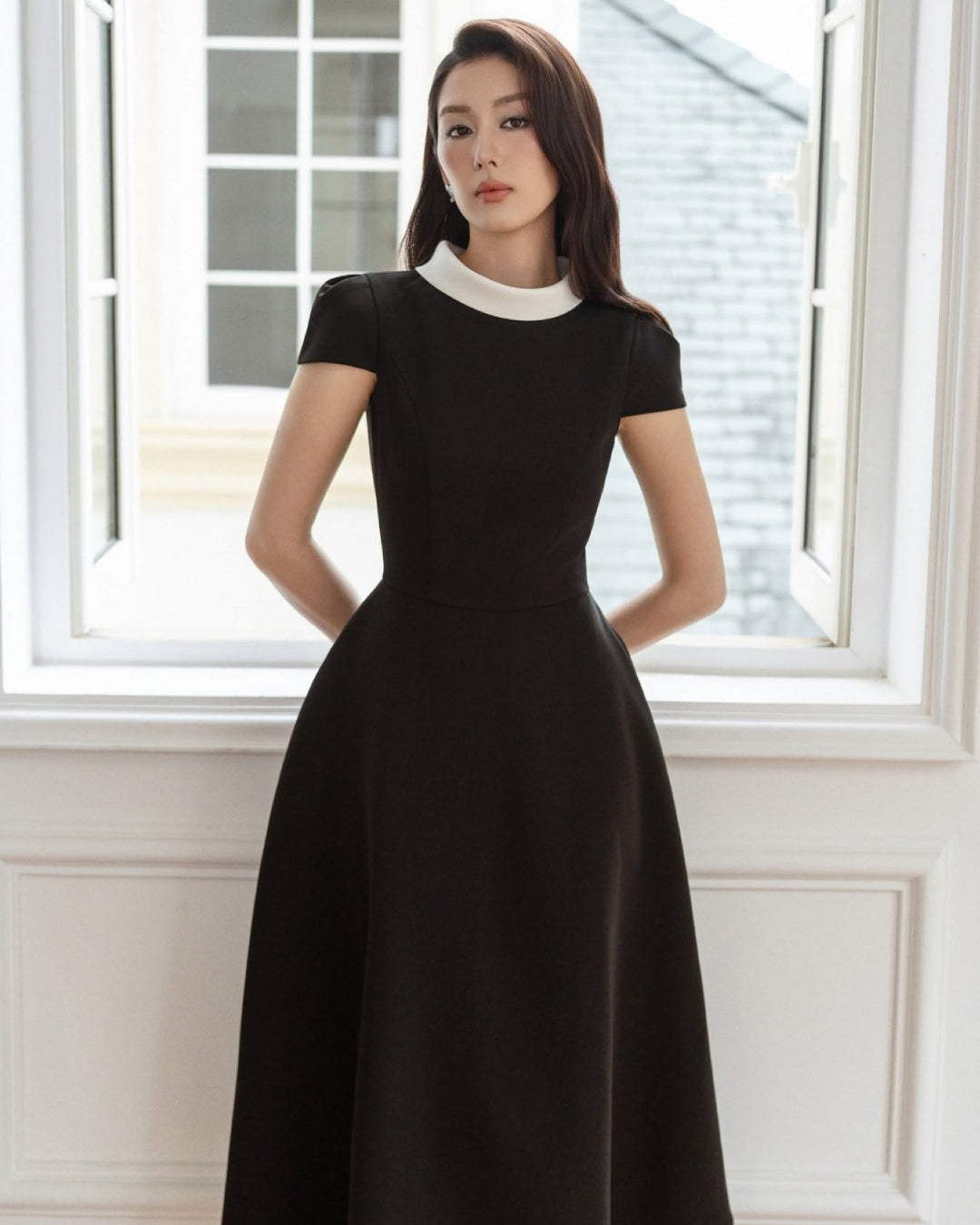 work evening dress IRFE Black Patchwork Lace Evening Dress