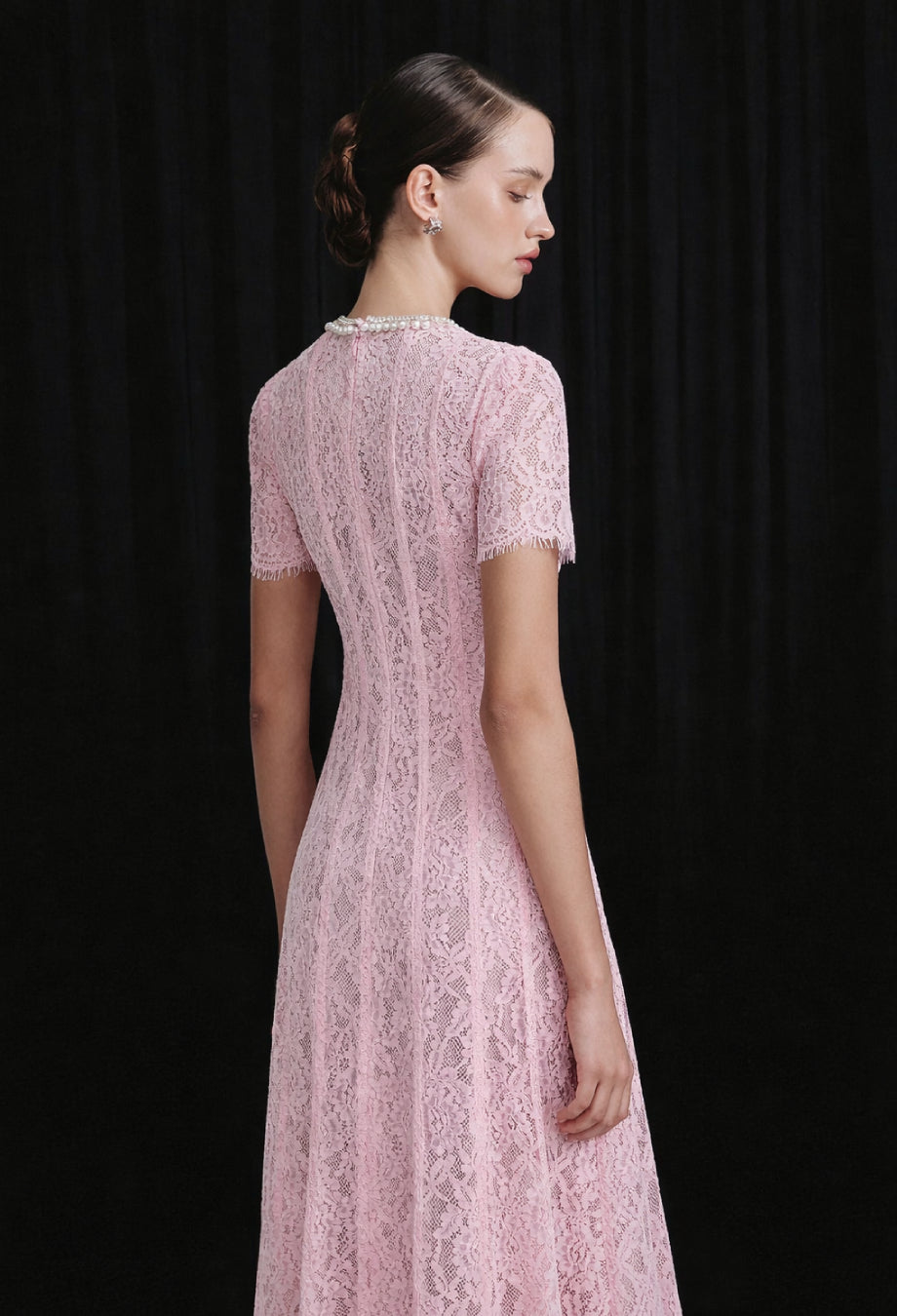 Pink Lace Wedding Guest Dress - Amity Lace Embellished Midi Dress Pink Lace Wedding Guest Dress - Amity Lace Embellished Midi Dress
