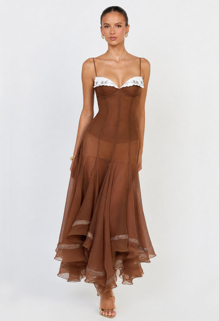 Anais Brown Midi Dress for Ladies, Brown Prom Dress, brown midi dress​, brown dress ladies​, summer dress